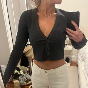 Good American Forrest green Ribbed Button-Up Top